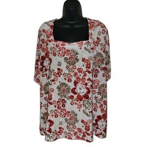 JM Collection Red and Brown  Blouse. Size 3X